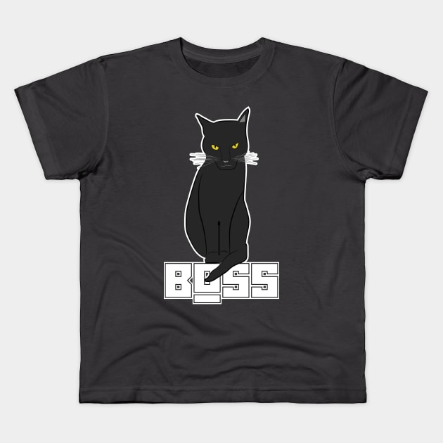 Black Cat Boss Kids T-Shirt by desperateandy
